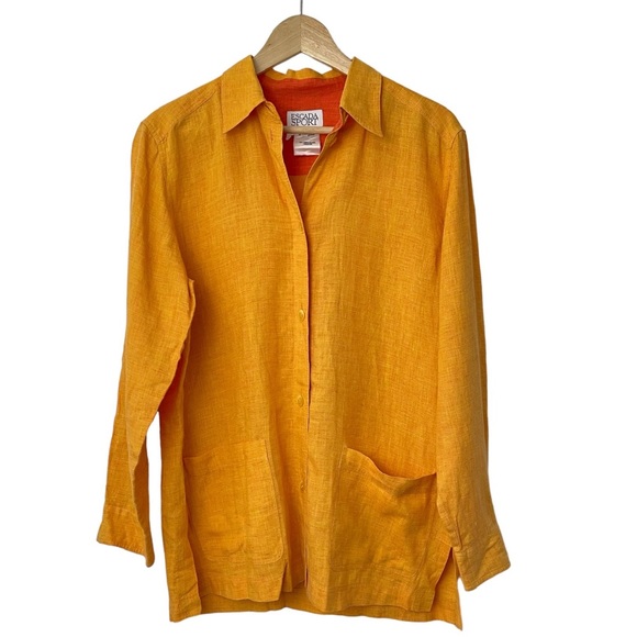 Escada Tops - ESCADA SPORT Bright Orange Linen Button Front Tunic Top Shirt Sz M